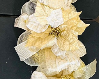 Cream and Gold Christmas Garland | Gold Christmas Garland | Luxury Christmas Garland | Elegant Christmas Garland | Staircase Garland