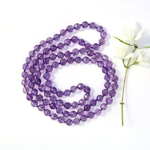 Hand Knotted Amethyst Necklace: 31 Inch Purple Gemstone Beads