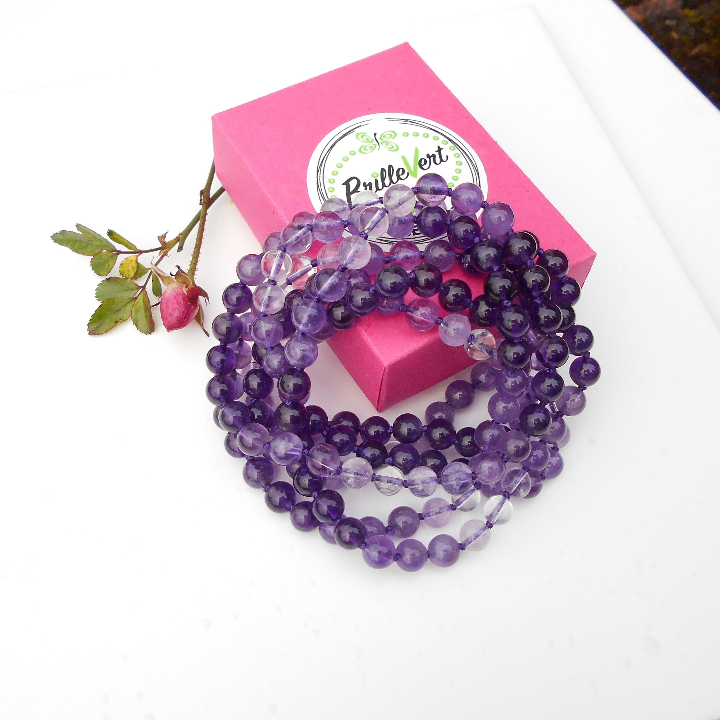 Collier En Pierre Violet - Longueur 45 Cm, Noué Entre Pierres, Neuf Sans Emballage, Fabrication Artisanale Française