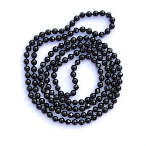 Long Hand Knotted Black Tourmaline Necklace: Gemstone Bead Jewelry