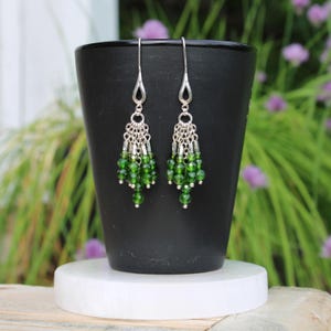 Chrome Diopside Sterling Silver Cluster Earrings: Forest Green Dangle Drop