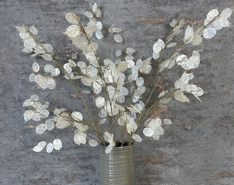 Artificial Silver Dollar Spray Lunaria Faux Honesty Branch Winter Seed Head Branches Christmas Stems For Vase