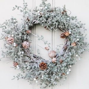 Large Frosted Pinecone Winter Berries & Foliage Woodland Wreath 58cm  Faux Rustic Christmas Wreath  Front Door Wreath