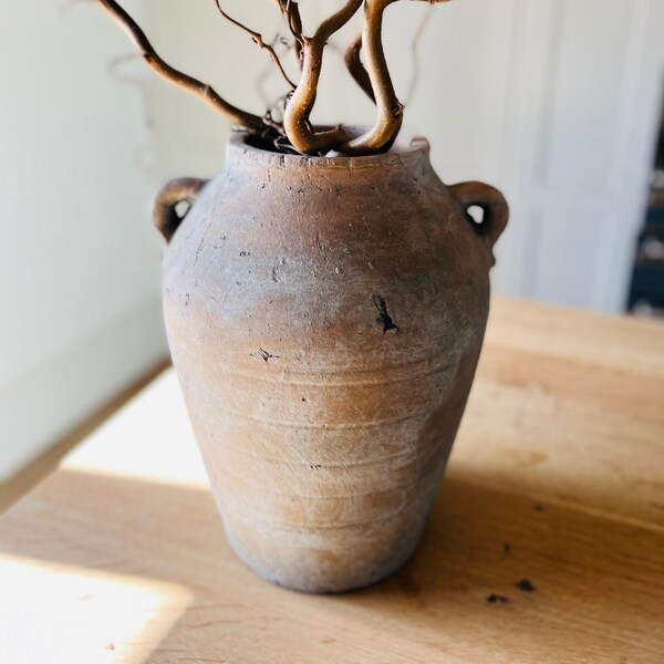 Terracotta Rustic Pot With Handles | Distressed Uneven Finish | Large Stoneware Pot | Wabi Sabi Vase