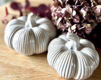Cream Ceramic Pumpkin  Fall Seasonal Decoration  Halloween Decorations  Autumn Table Decor Styling  Available In Two Sizes