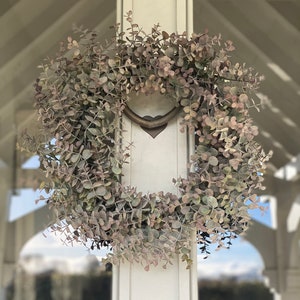 Grande couronne d'eucalyptus 50 cm Faux ressort pour porte d'entrée Couronne artificielle toute l'année pour extérieur/intérieur image 5