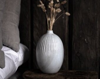 Beige Ceramic Glazed Vase  Neutral Speckled Finish  Narrow Bottle Neck Vase  Height 22cm