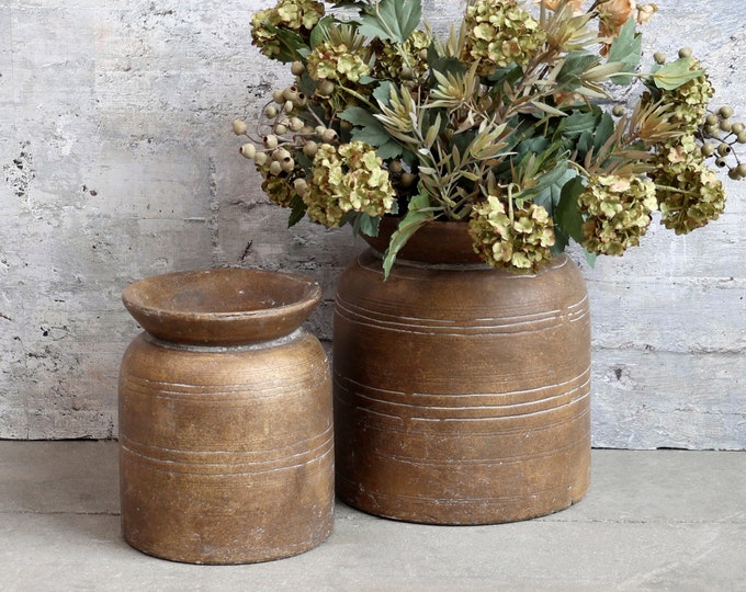 Rustic Clay Vase With Stripe Detail Natural Earthy Brown Colour Painted