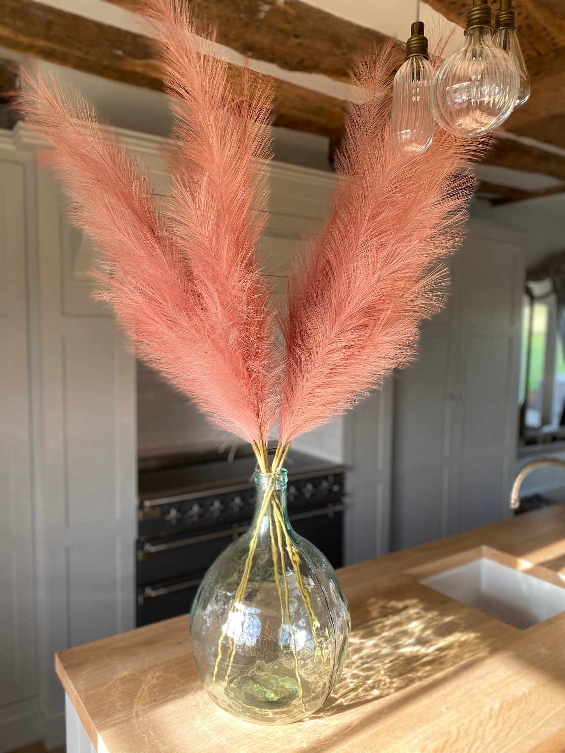 Faux Fluffy Pink Pampas Grass Artificial Wired Stems 115cm Etsy