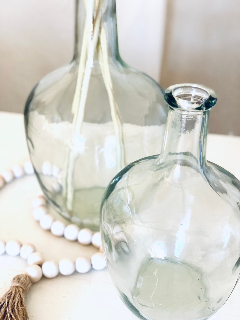 Clear Recycled Glass Bottle Neck Vase Carafe Shaped Etsy UK
