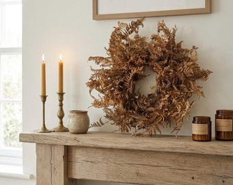 Dried Bracken Wreath Natural Foraged Fern Wreath Autumn Front Door Rustic Boho Wall Hanging Country Farmhouse Fall Decor