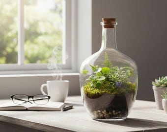 Recycled Glass Terrarium Bottle Vase DemiJohn Style Clear Bottle for Terrarium Fairy Garden Miniature Gardens Eco-Friendly Home Decor
