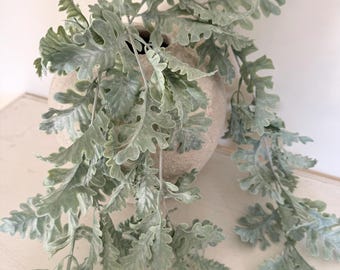 Artificial Trailing Senecio Cineraria Silver Dust Hanging Bush Plant Faux Hanging Green Everlasting Stem Length 75cm