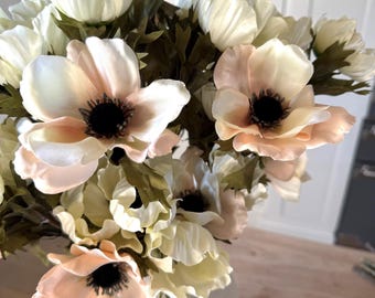 White Anemone Flower Spray Faux Spring Blush Flowers Spring Wedding Bouquet