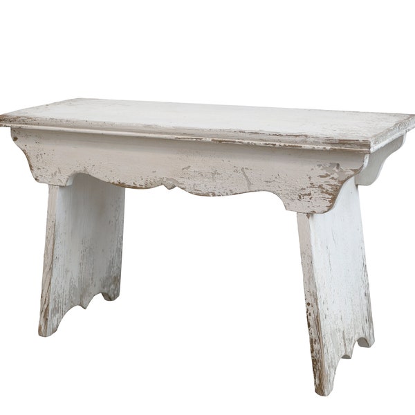 Rustic Wooden Painted Bench | Vintage Shabby Chic Style | Distressed Off White Paint Finish | Length 80cm