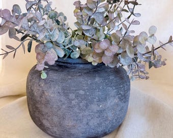 Textured Stone Vase Brown Rustic Ceramic Urn Dried Flower Vase Wabi Sabi Vase Vintage Style Vase For Boho Decor