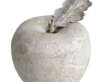 Decorative Stone Apple Ornament Whitewashed Rustic Stone Finish Artificial Apple For Autumn Decor Coffee Table Styling Shelf Decor Farmhouse
