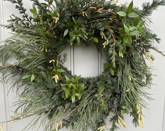 PREORDER Fresh Christmas Wreath for Front Door Real Evergreen Winter Wreath Outside Decoration Luxury Handmade British Foliage Large Wreath