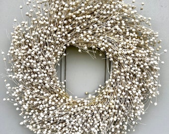 Dried Linum Wreath Spring White Flower Door Wreath Table Decor Candle Ring Dried Flax Seed Bleached Wreath