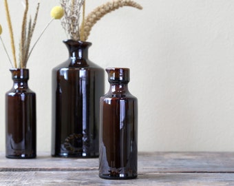 Vintage French Style Apothecary Bottle  Brown Glazed Clay Bottle Vase  Available In Two Sizes