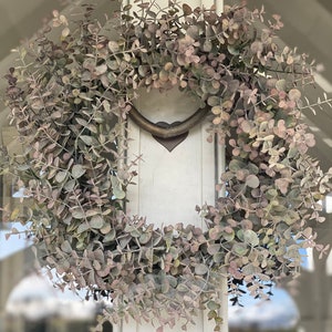 Large Eucalyptus Wreath 50cm Faux Spring Front Door Wreath Artificial All Year Round Wreath Outdoor/Indoor Wreath image 6