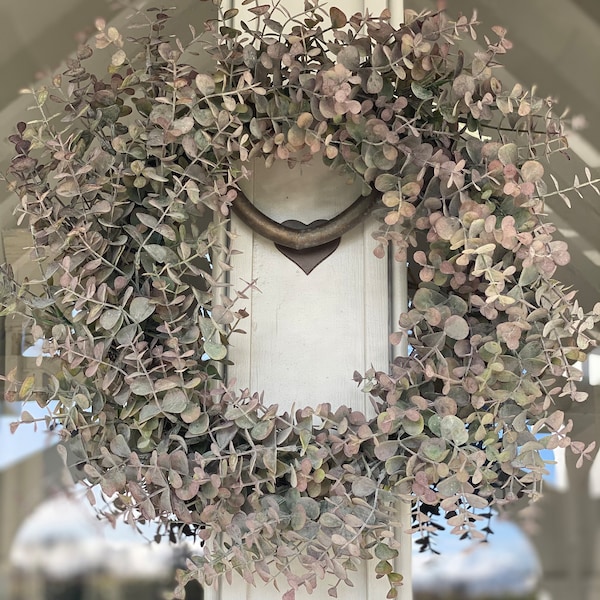 Large Eucalyptus Wreath - 50cm  Faux Spring Front Door Wreath Artificial All Year Round Wreath  Outdoor/Indoor Wreath