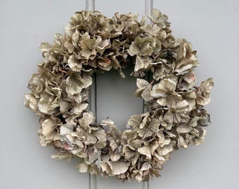 Hydrangea Wreath Faux Spring Front Door Wreath Artificial All Year Round Wreath  Outdoor/Indoor Wreath Dusky Green Dried Look Hydrangea