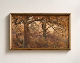 Vintage Autumn Forest Samsung Frame TV Art Moody Fall Woodland Landscape Painting Cozy Cottagecore TV Wall Art Digital Download For TV