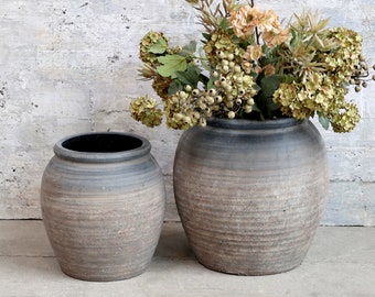 Rustic Clay Vase Natural Earthy Grey Painted Effect Vintage Style Large Boho Textured Pot Floor Vase Wabi Sabi Interiors Japandi Aesthetic