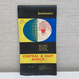 Barthélemy Carte pliée en papier de l'Afrique centrale et de l'Est vintage 1963