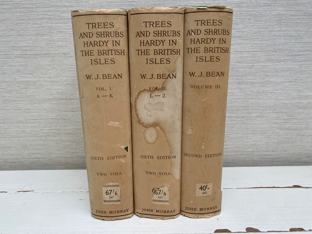 Trees and Shrubs Hardy in the British Isles by W J Bean Volume 1 , II & III Vintage 1936