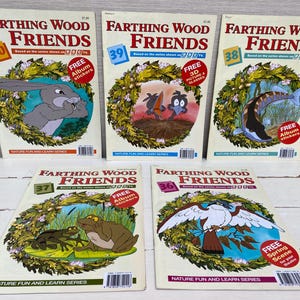 May include: A set of five colorful children's books featuring the Farthing Wood Friends. Each book has a different cover featuring a different animal from the series. The books are all part of the "Nature Fun and Learn Series".