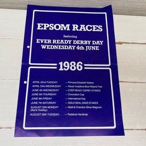 Epsom Races Derby Day 1986 Mapa i ulotka z cenami wstępu - Vintage