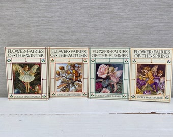 Set von Vier 1990 Flower Fairies von Cicely Mary Barker Vintage Hardcover Kinderbücher - Winter , Frühling, Sommer und Herbst