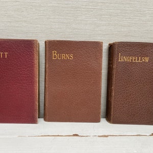 Livres antiques poétiques en cuir - Scott, Burns et Longfellow - Vendus individuellement