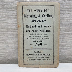 Carte routière et cycliste « Way To » Angleterre Pays de Galles Écosse du Sud montée sur une carte ancienne en tissu - Morgan et Hoadly
