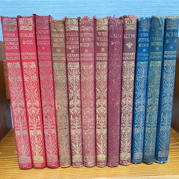 Rudyard Kipling Antique Red / Blue Leather Books Pocket Edition- Various Titles Sold Individually