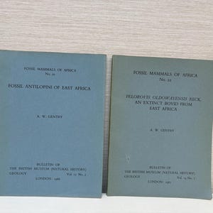 Fossil Mammals of Africa Vintage Paperback Booklets by A W Gentry No 20 & No 22 Sold Individually 1960s
