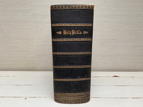 Antique Holy Bible Leather Spine Cassells Illustrated Family Bible - Cassell Petter & Galpin c1855- 78