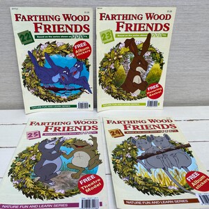 May include: Four colorful children's books featuring illustrations of animals from the Farthing Wood series. The books are titled "Farthing Wood Friends" and each book has a different number on the cover. The books are all part of a "Nature Fun and Learn Series".