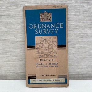 Vintage Ordnance Survey Map 21/51 auf Stoff Merton DEVONSHIRE 1950
