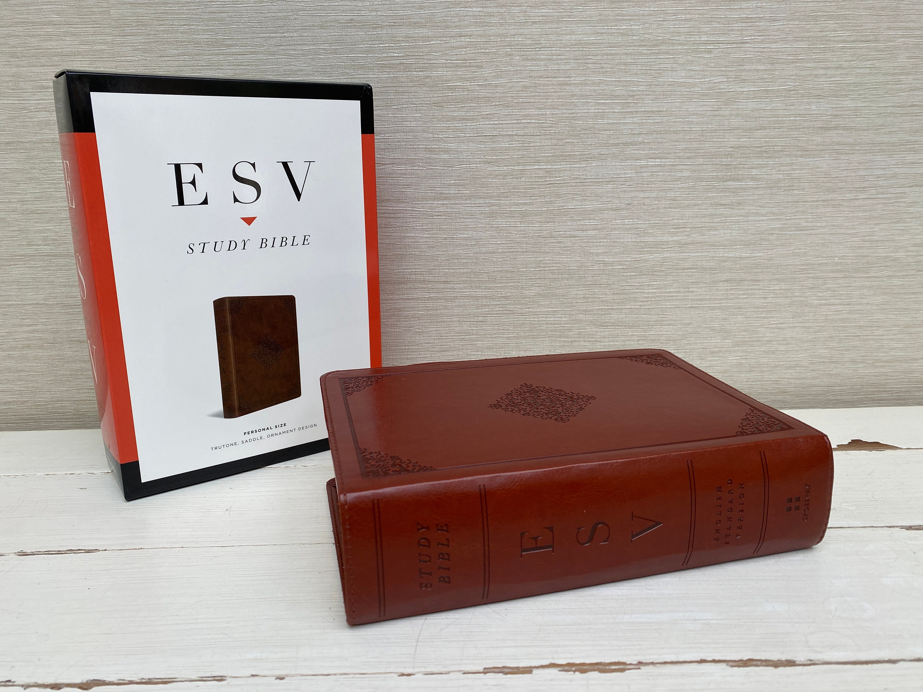 ESV Study Bible Personal Size Trutone Saddle Ornament Design in Box - Etsy