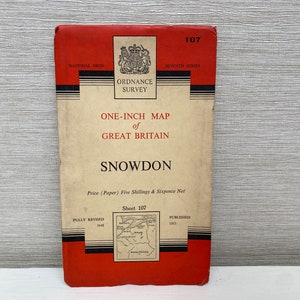 Vintage Ordnance Map Snowdon Sheet 107 veröffentlichte 1953 - One-Inch-Karte