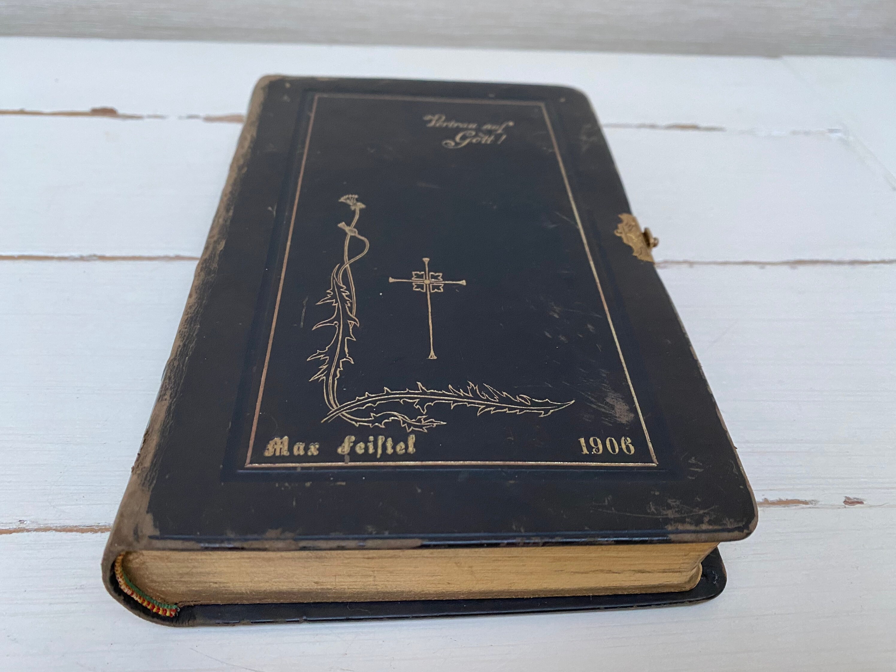 アンティークレザー 1902年 ドイツの宗教書 - 神を信頼する教会の賛美 