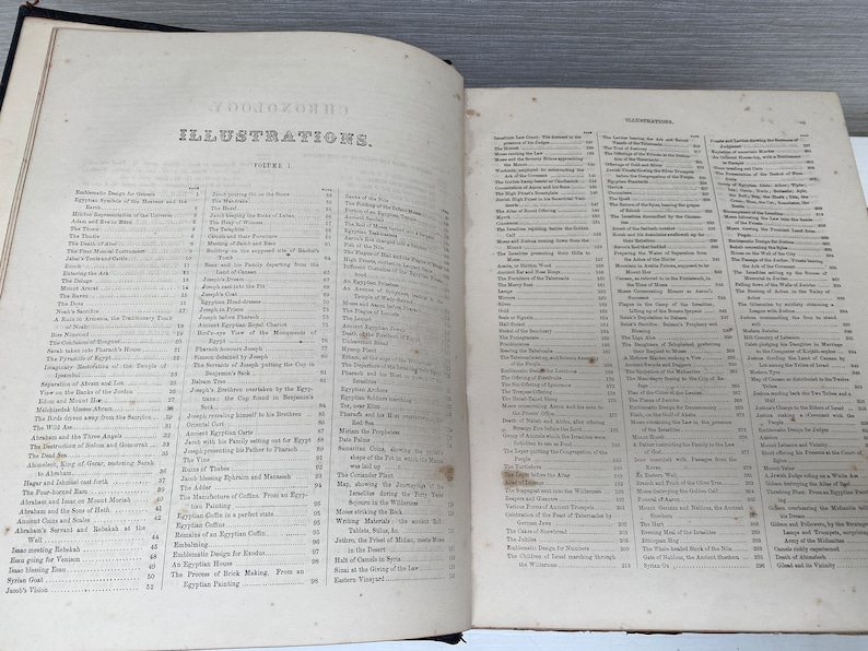 May include: A black and white page from a book titled "Zoology" with a list of illustrations and their corresponding page numbers. The illustrations are related to the Bible and Egyptian history.
