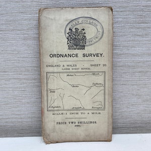 Ancienne carte d'enquête sur l'artillerie de l'Angleterre et du Pays de Galles, 1914 sur feuille de tissu, série 20 grandes feuilles