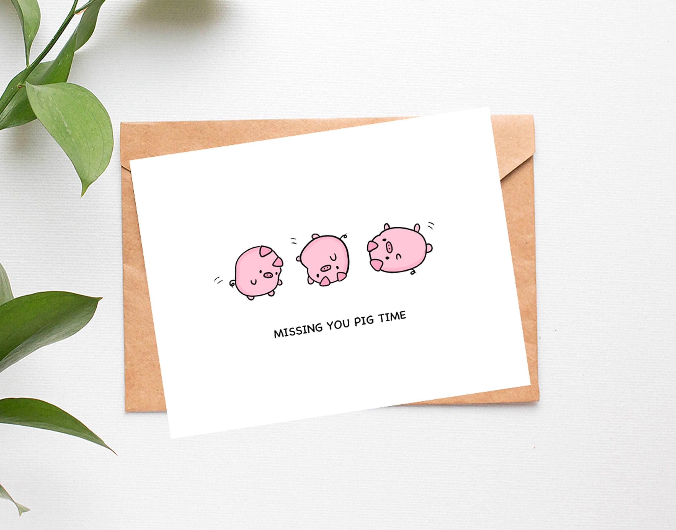 I Miss You Card Cute Missing You Pig Time Card Cards for - Etsy I Miss You Card Cute Missing You Pig Time Card Cards for - Etsy
