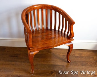 Gorgeous Large Red Teak Wood Smokers Bow Tub Chair, Indonesian Teak Tub Chair, Colonial Style Tub Chair, Plantation Banana Tub Chair Boho