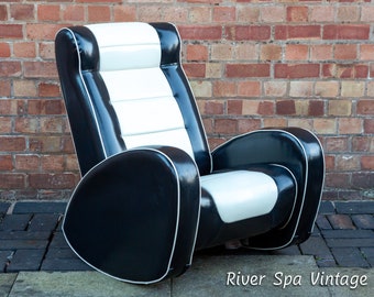 1950s Americana Style Rocking Chair Rockabilly Lounge Chair Black White Leatherette Armchair Two Tone Art Deco Armchair Vintage Retro MCM