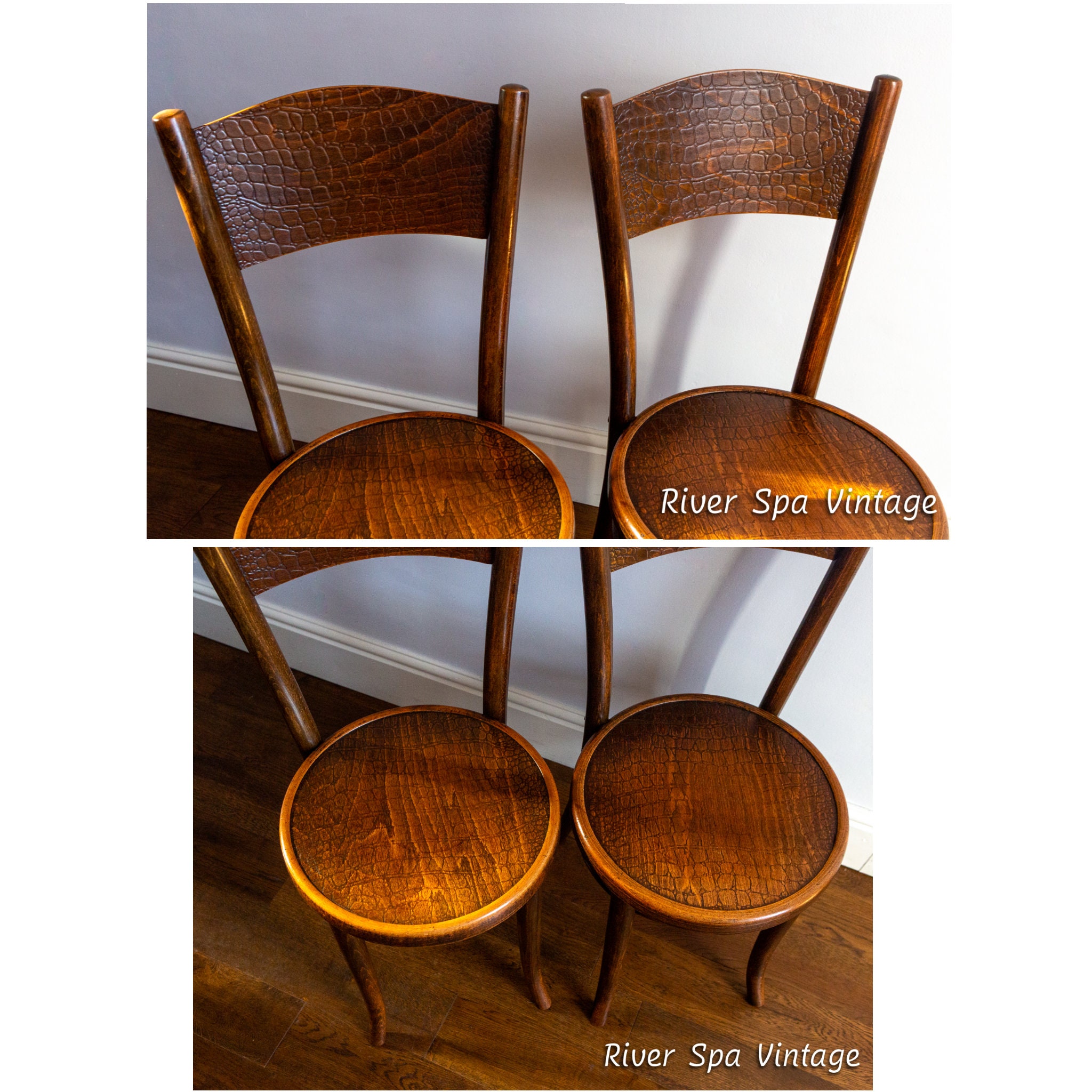 Pair of Antique Mundus Crocodile Bentwood Bistro Chairs, Art